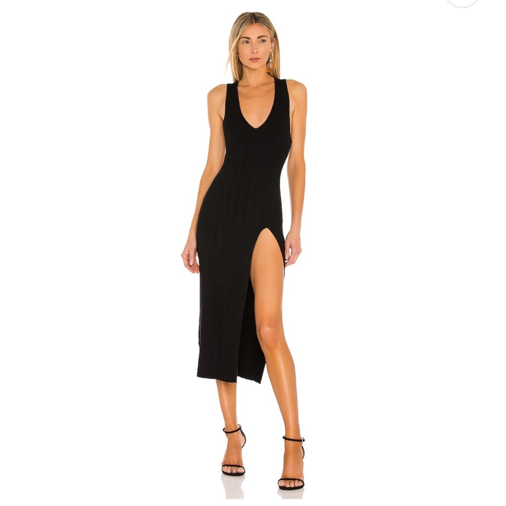 REVOLVE x Michael Costello Black Dress Variegated Rib Bodycon Dress in Black